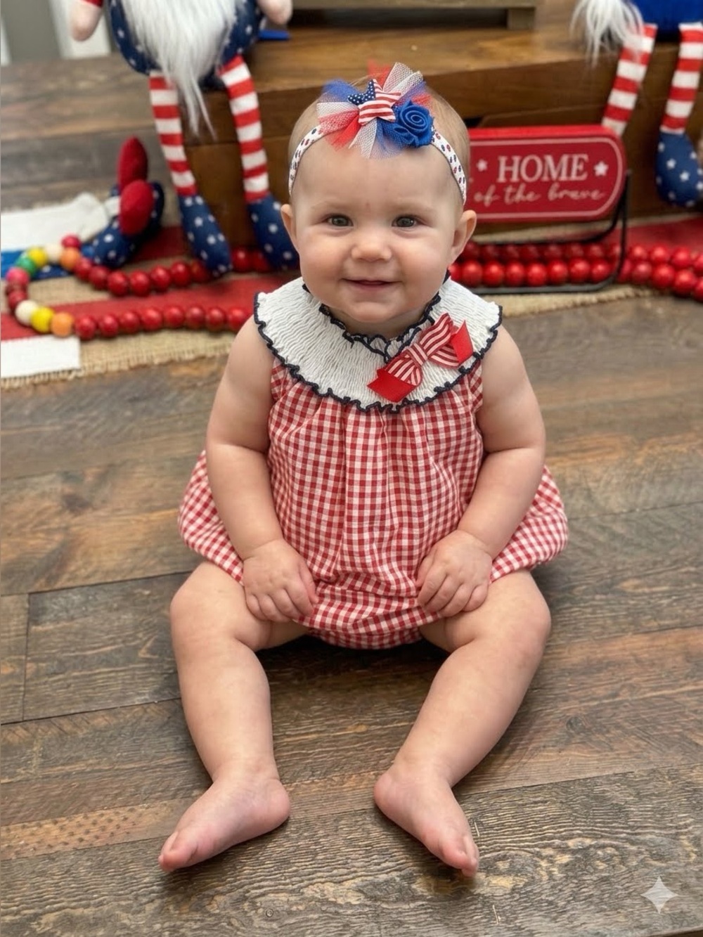 Rare Editions Patriotic Red Gingham Smocked Romper 9M GUC SO CUTE 🔴⚪️🔵🔴⚪️🔵🔴⚪️🔵
